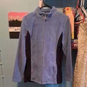 Blue Gray Ski Jacket with Fleece Material and Full Zip